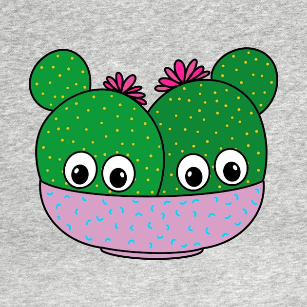 Cute Cactus Design #315: Cacti Couple With Cute Blooms by DreamCactus